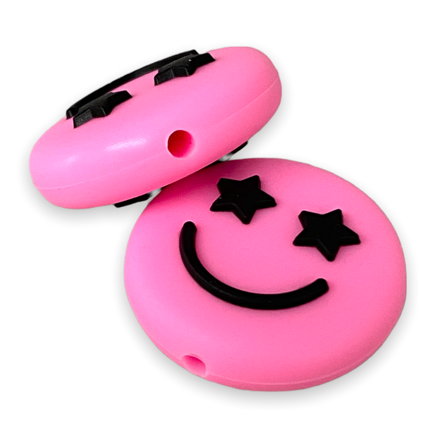 T422 - Pink Happy Focal Silicone Beads (1 Count)