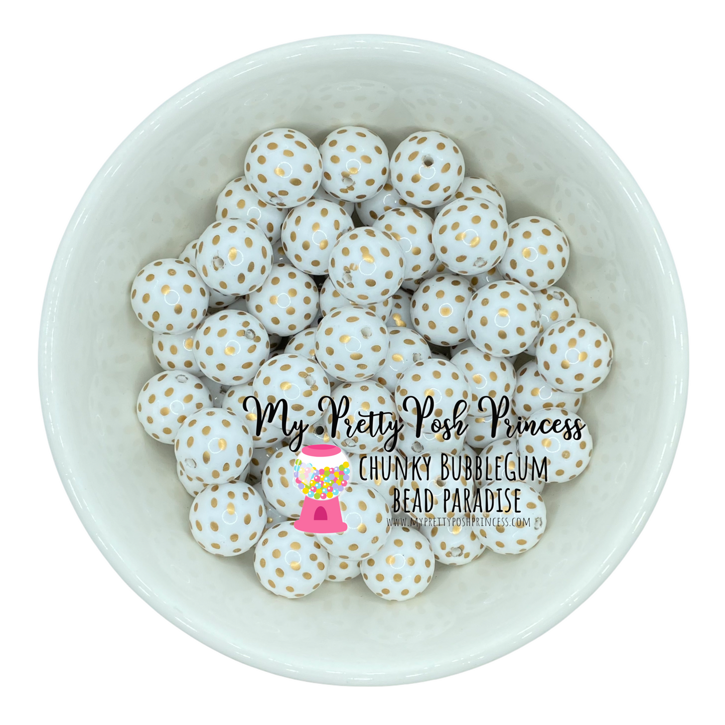#966 - 20mm White & Gold Dot Acrylic Beads (1 Count)