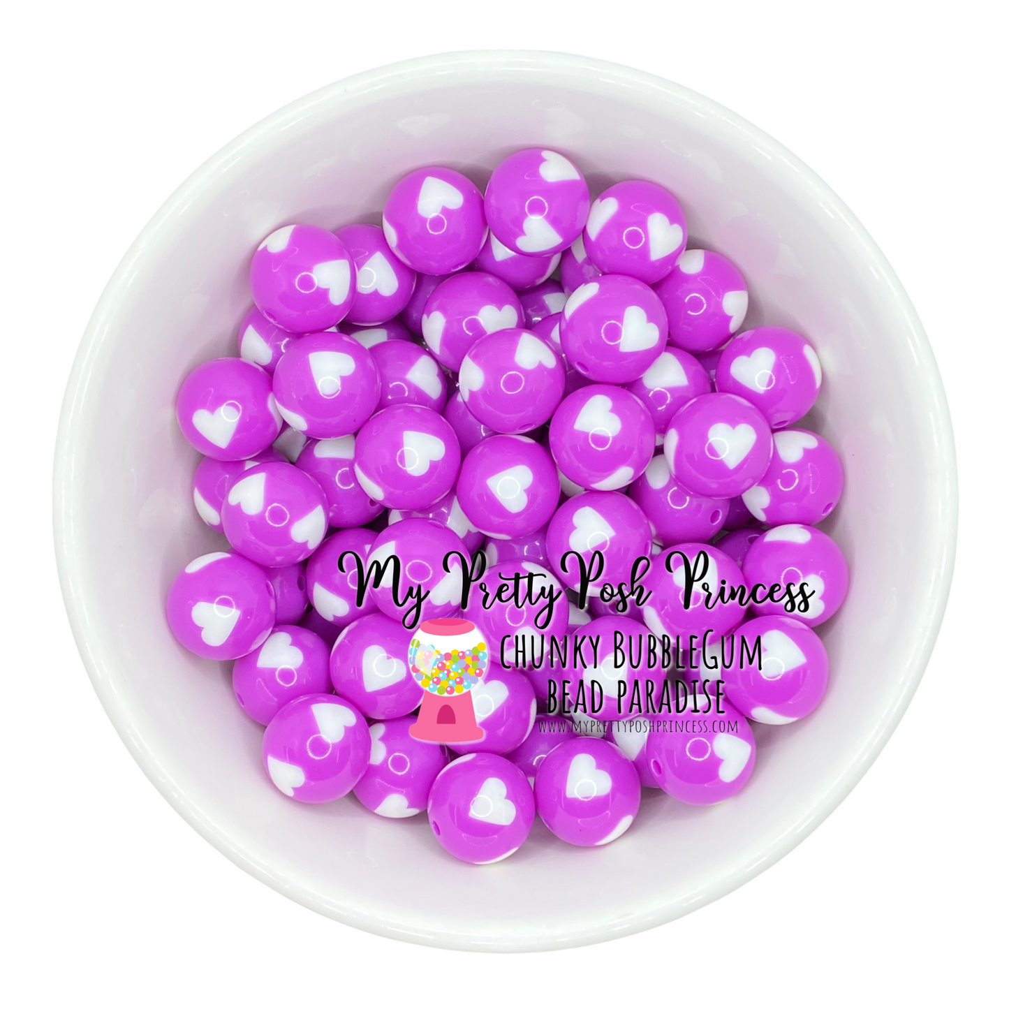 W379- 20mm Purple Heart Acrylic Beads (1 Count)