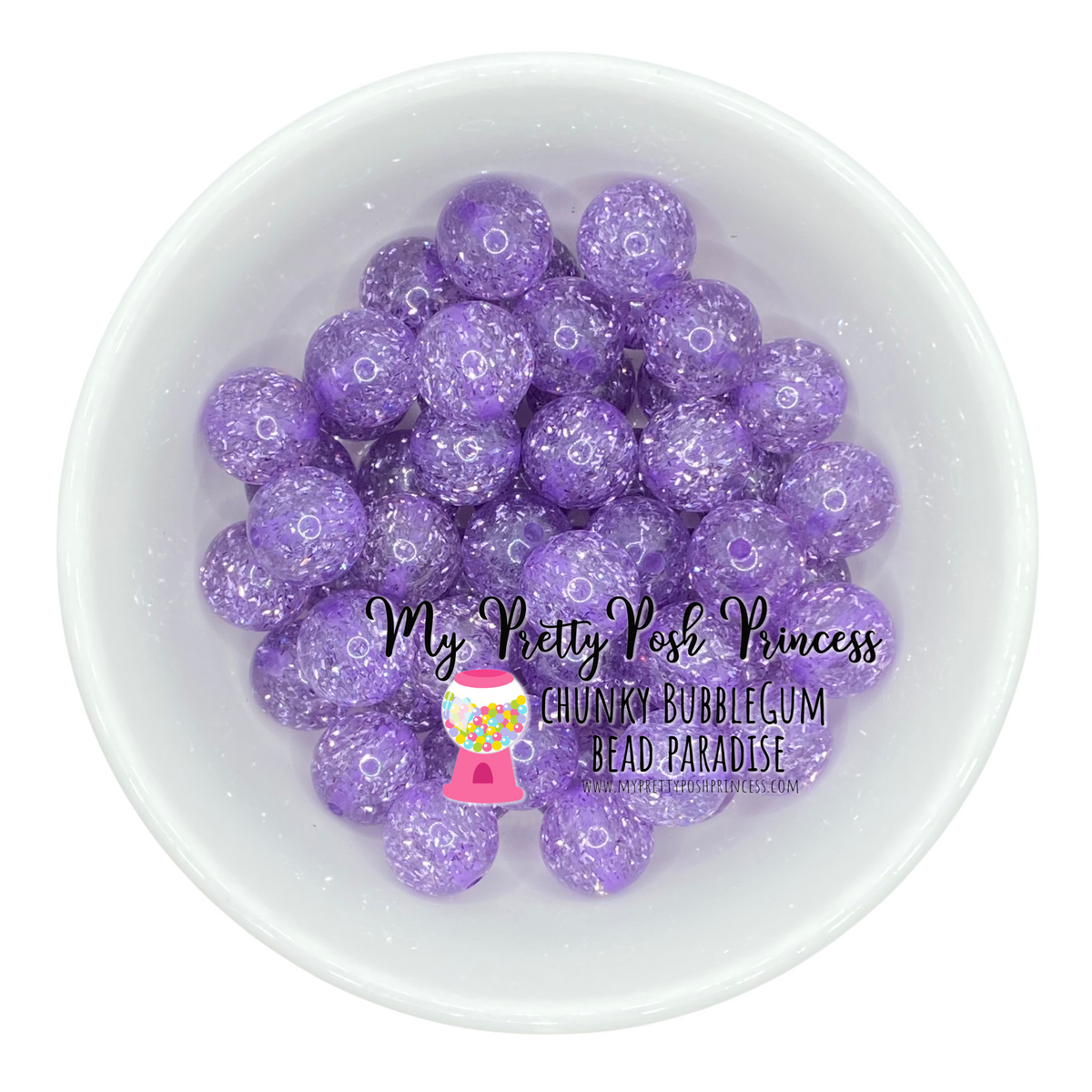 #146 - 12mm Lavender Tinsel Glitter Acrylic Beads (20 Count)
