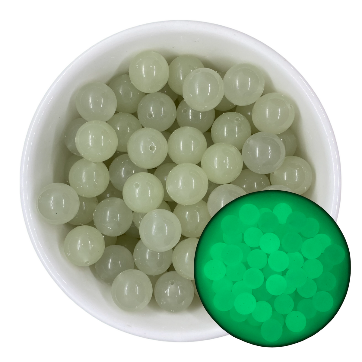 W491- 20mm Clear GLOW IN THE DARK Acrylic Beads (1 Count)