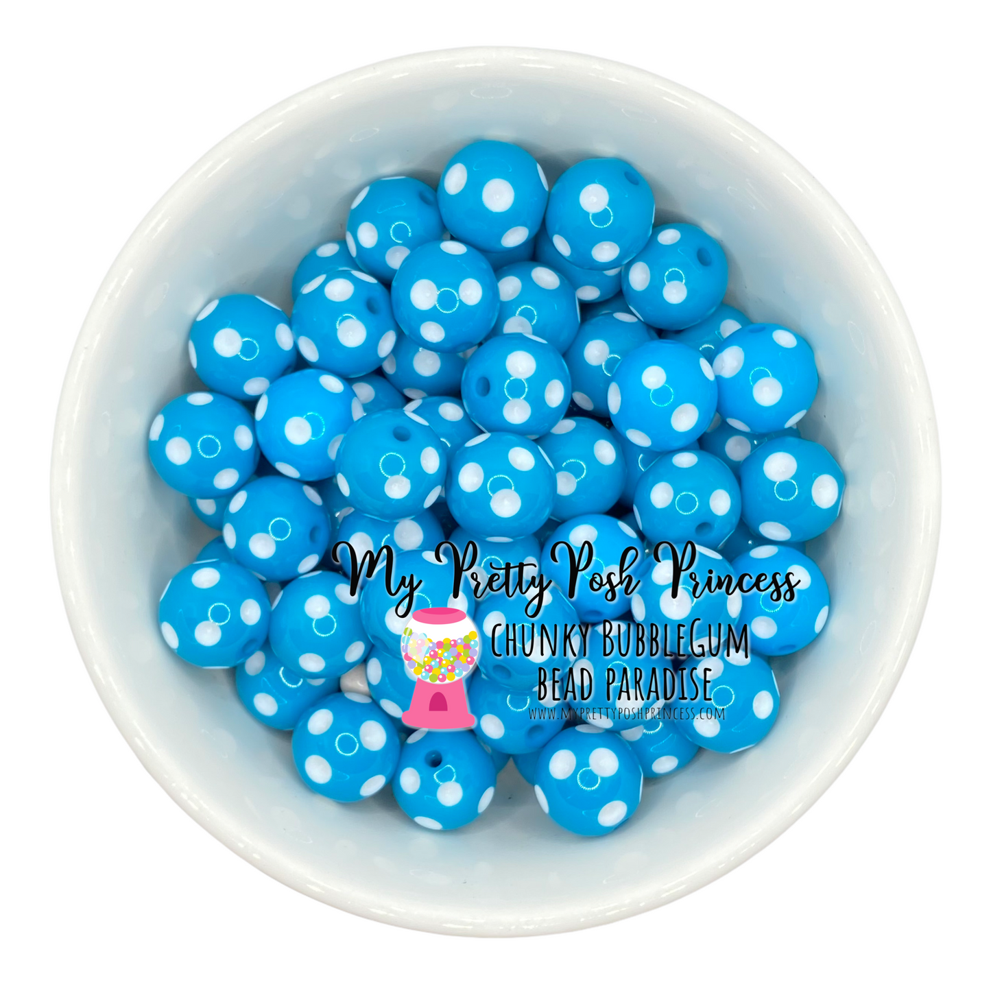 d33- 12mm Aqua Polka Dot Acrylic Beads (20 Count)