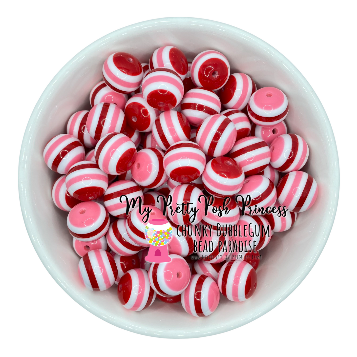 #1018 - 20mm Valentines Day Stripe Acrylic Beads (1 Count)