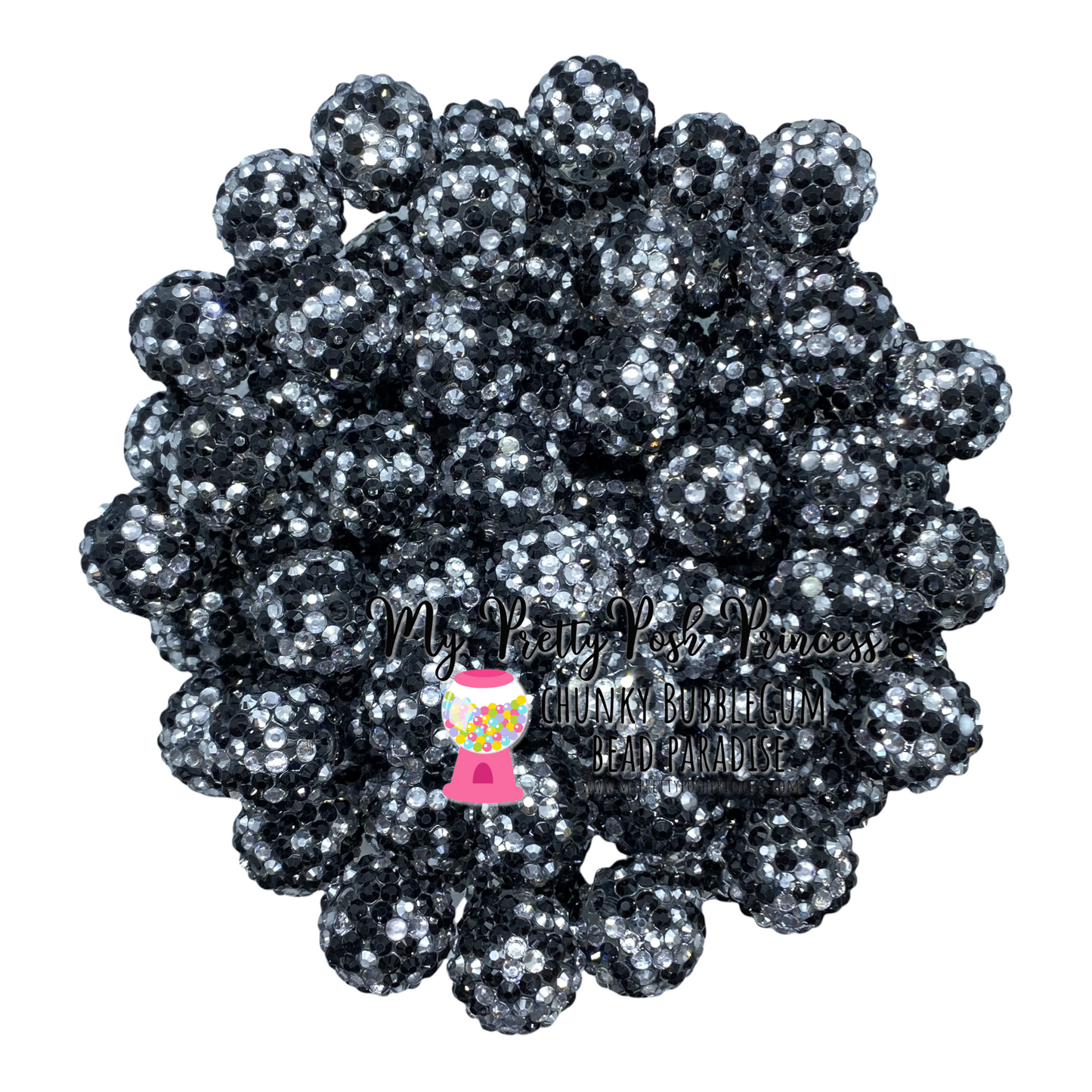 #1220 - 20mm Black & Silver Confetti Rhinestones (1 Count)