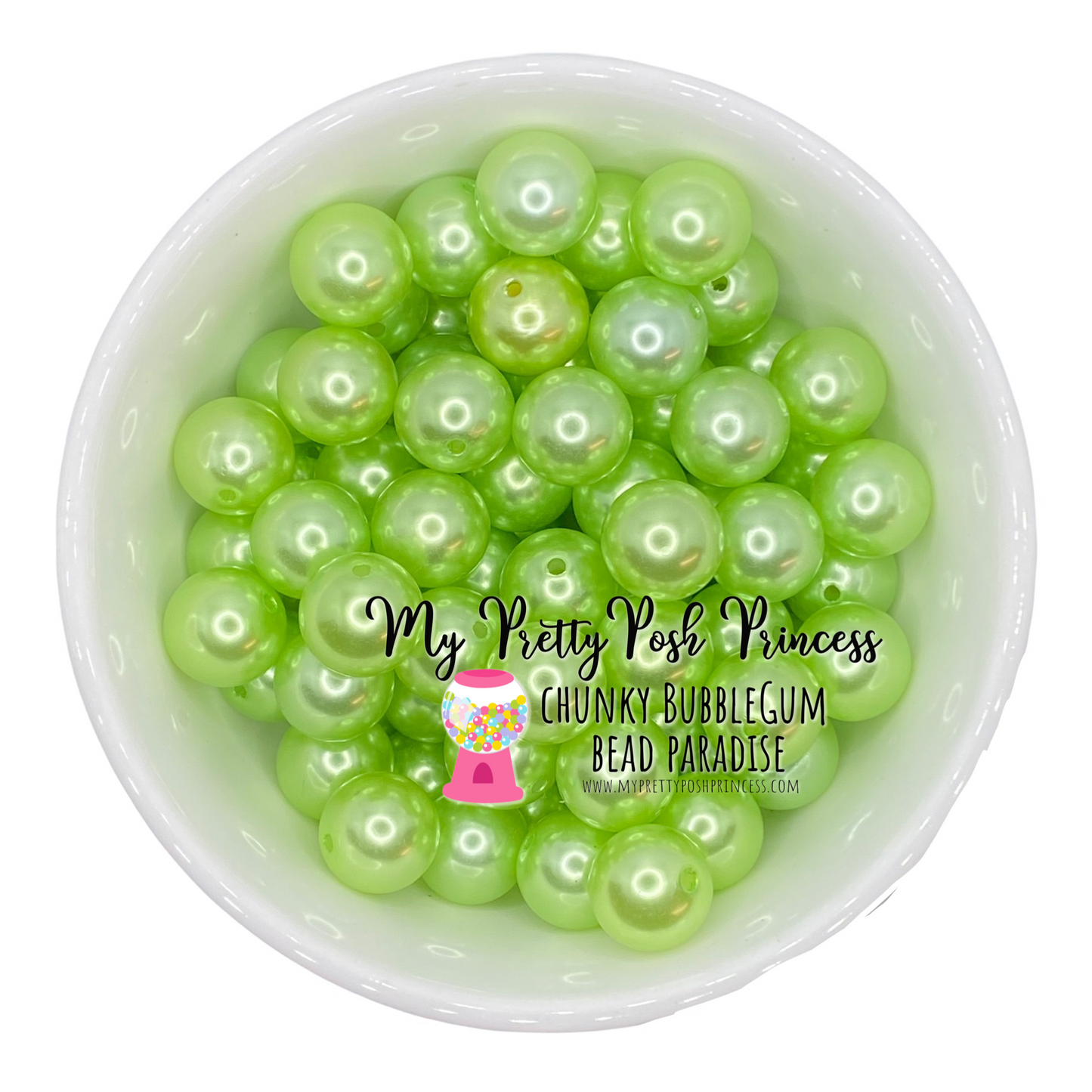 #113 - a76- Lime Green- 12mm Pearl Acrylic Beads (20 Count)