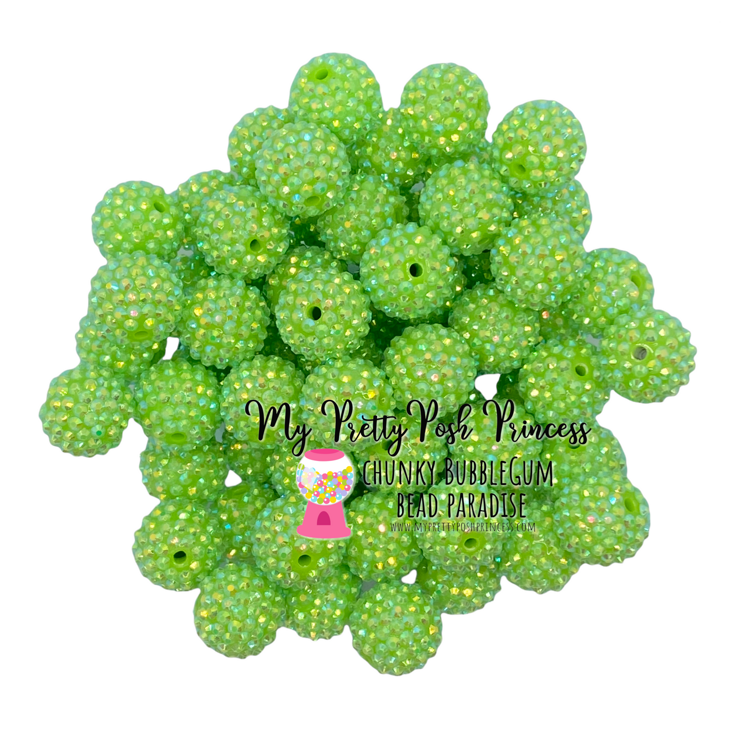 #177 - 12mm Bright Green AB Rhinestone Beads (20 Count)