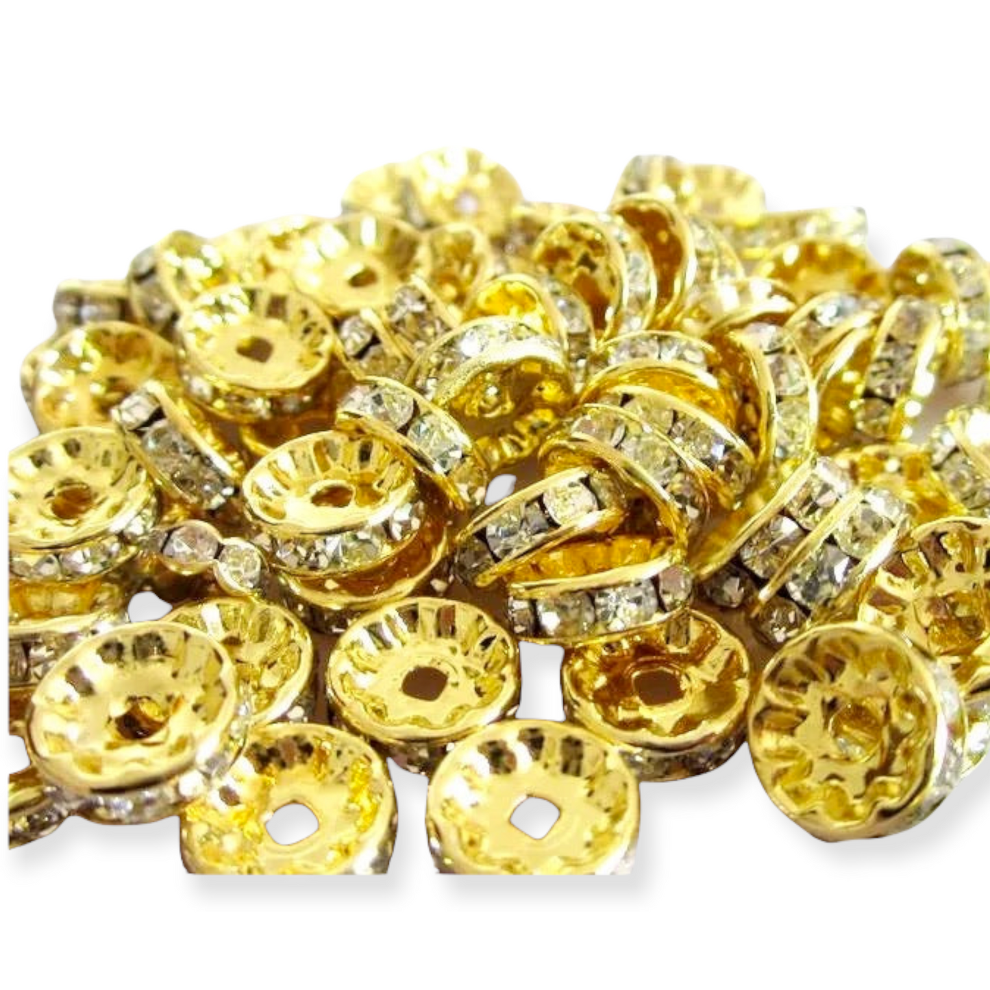 P62 - 10mm Gold Rhinestone Spacers (10 Count)