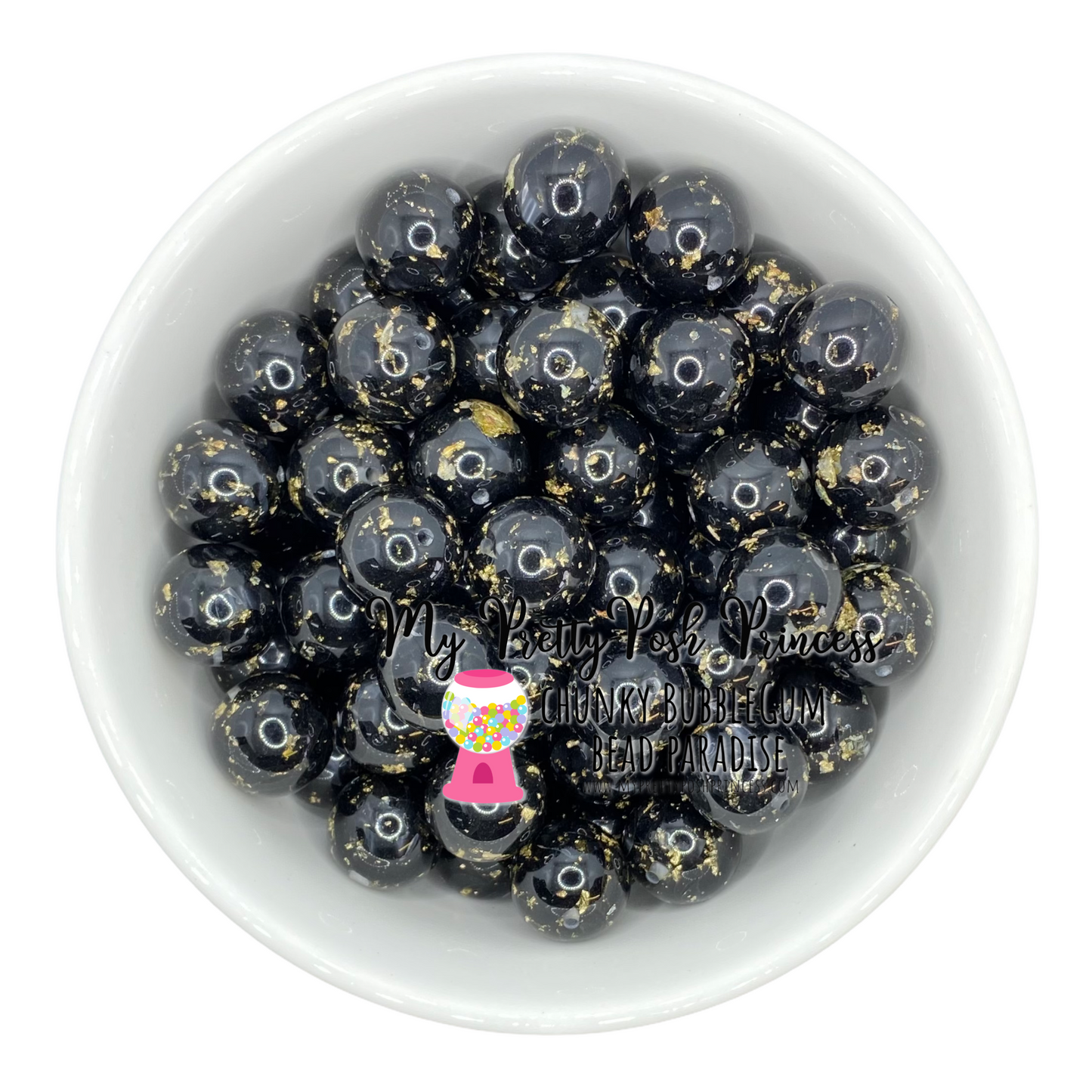 W429- 20mm Black & Gold Flake Acrylic Bead (1 Count)