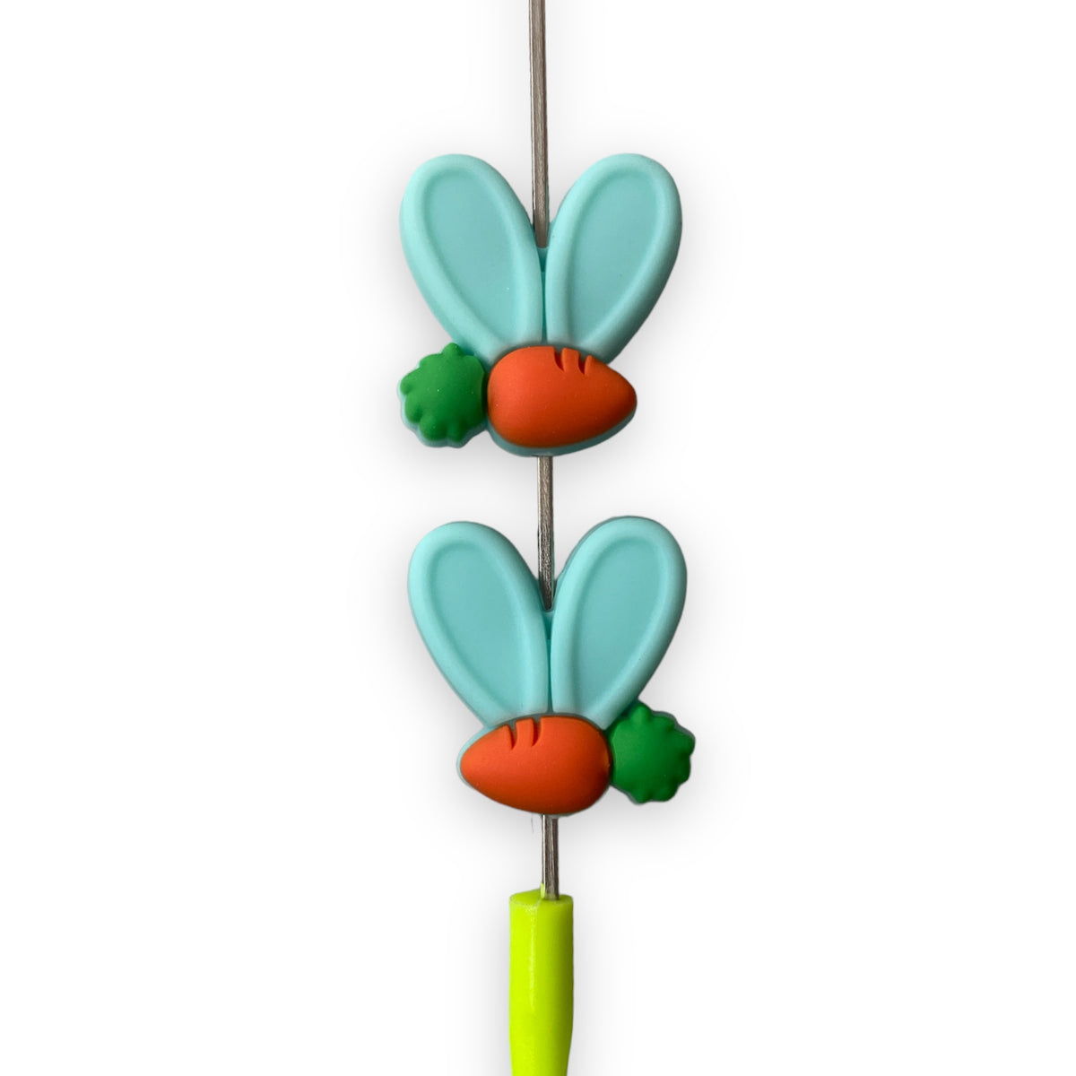 h876 - Aqua Bunny Carrot Ears Focal Bead Silicone Focal Beads (1 Count)