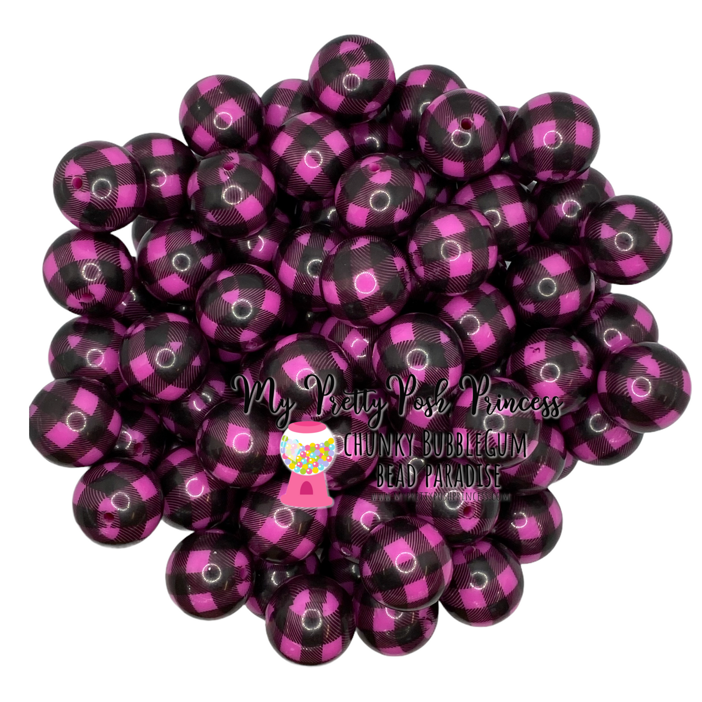 pt44- 12mm Pink Buffalo Plaid Acrylic Beads (20 Count)