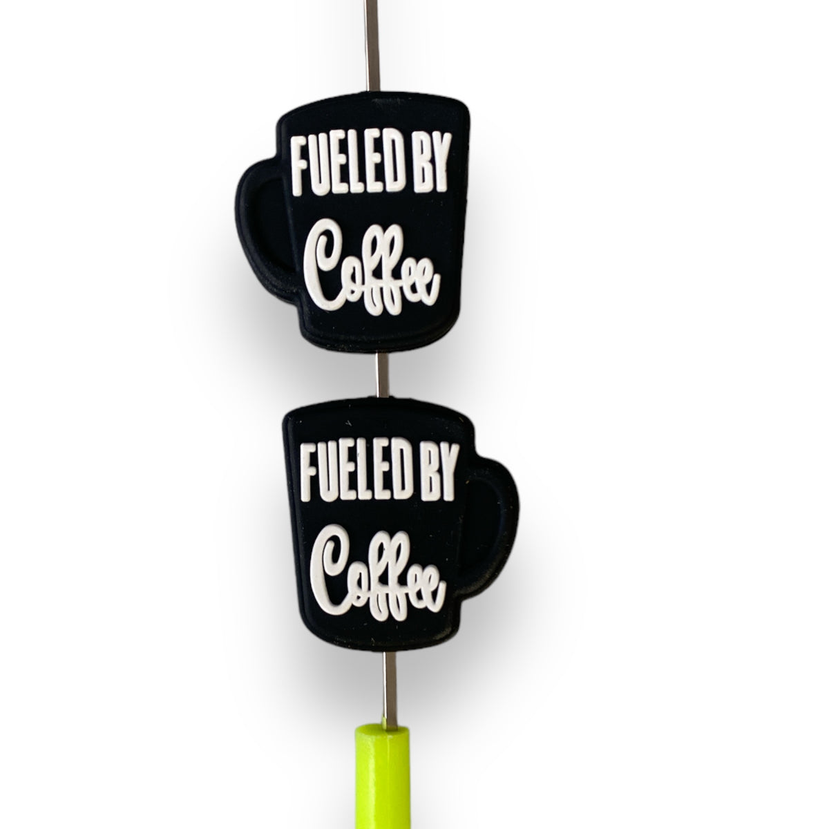 X151- “Fueled By Coffee- Black” Silicone (1 Count)Focal Bead
