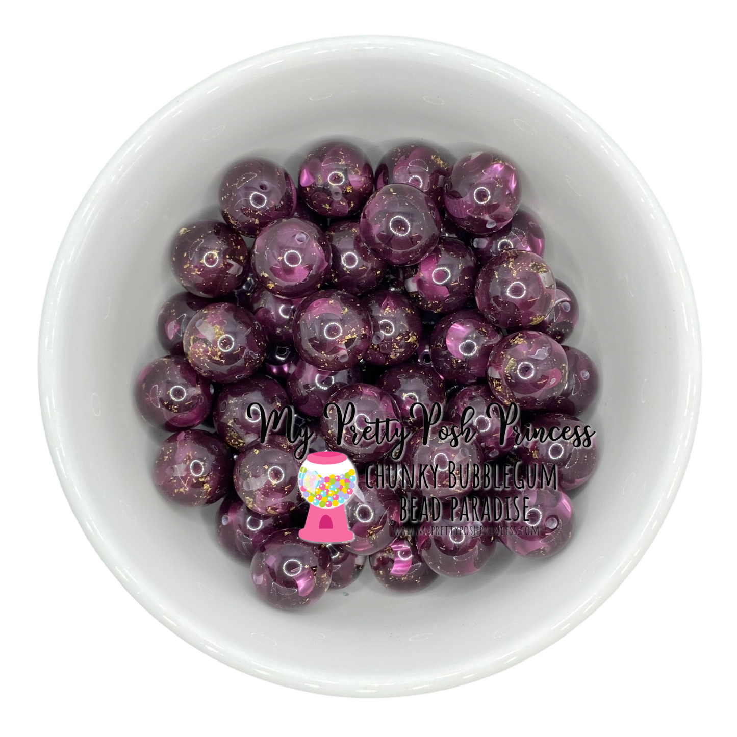 W425- 20mm Plum & Gold Flake Acrylic Bead (1 Count)