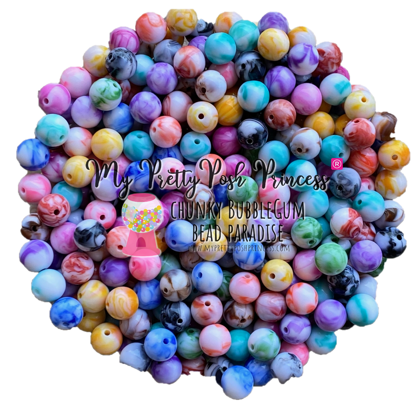K- 570- 12mm Marble Acrylic Bag 100 Count Beads