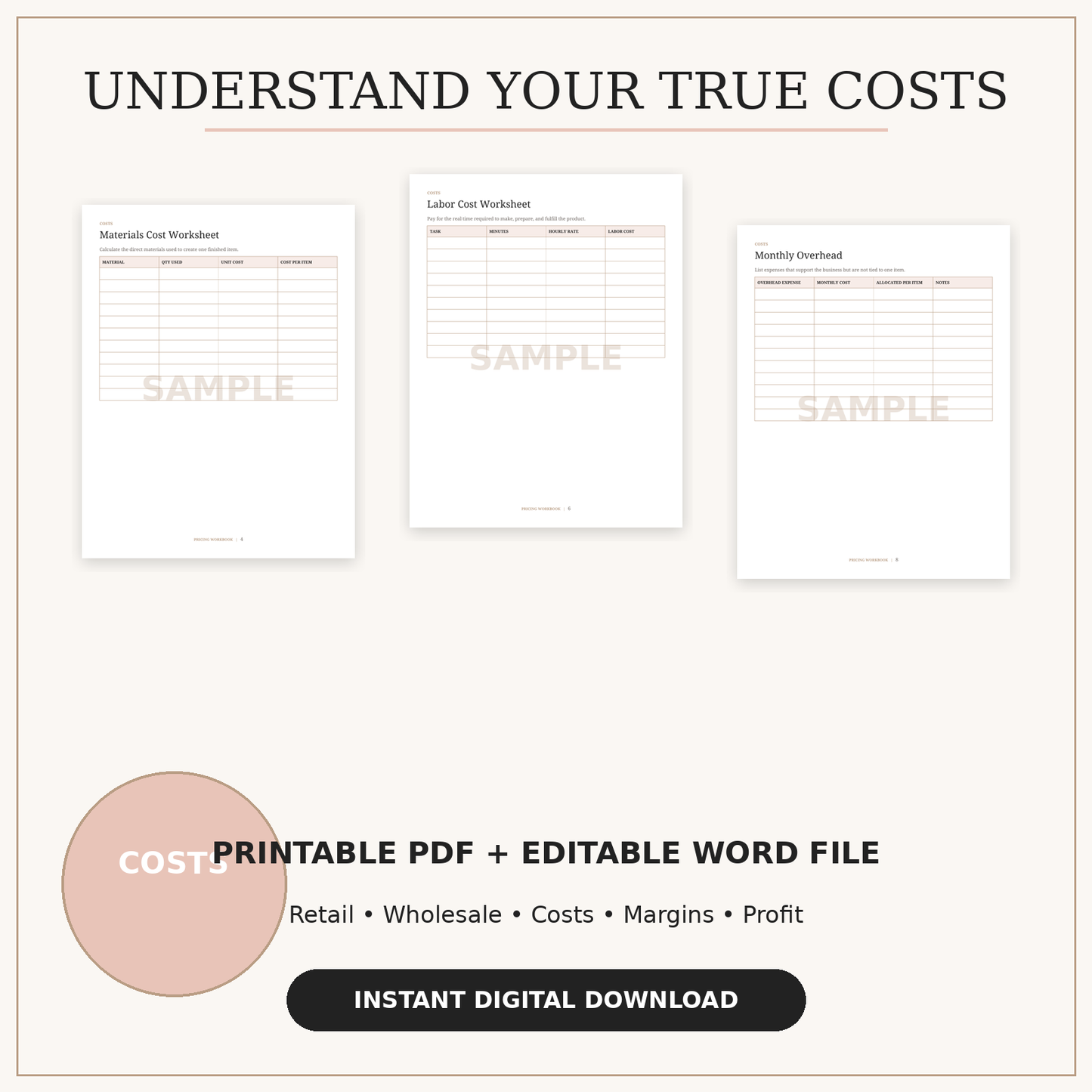 Pricing Workbook | Retail, Wholesale & Profit Planning