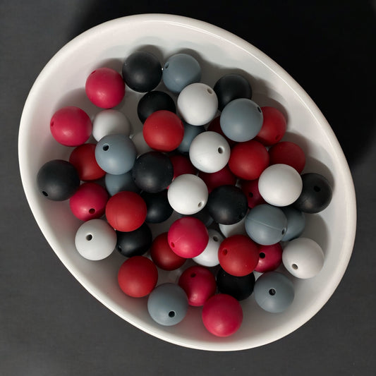 "Red, Black, Gray Color Set" - - 15mm Silicone 50 Count Bead Pack – Ideal for Beadable Pens & Keychains