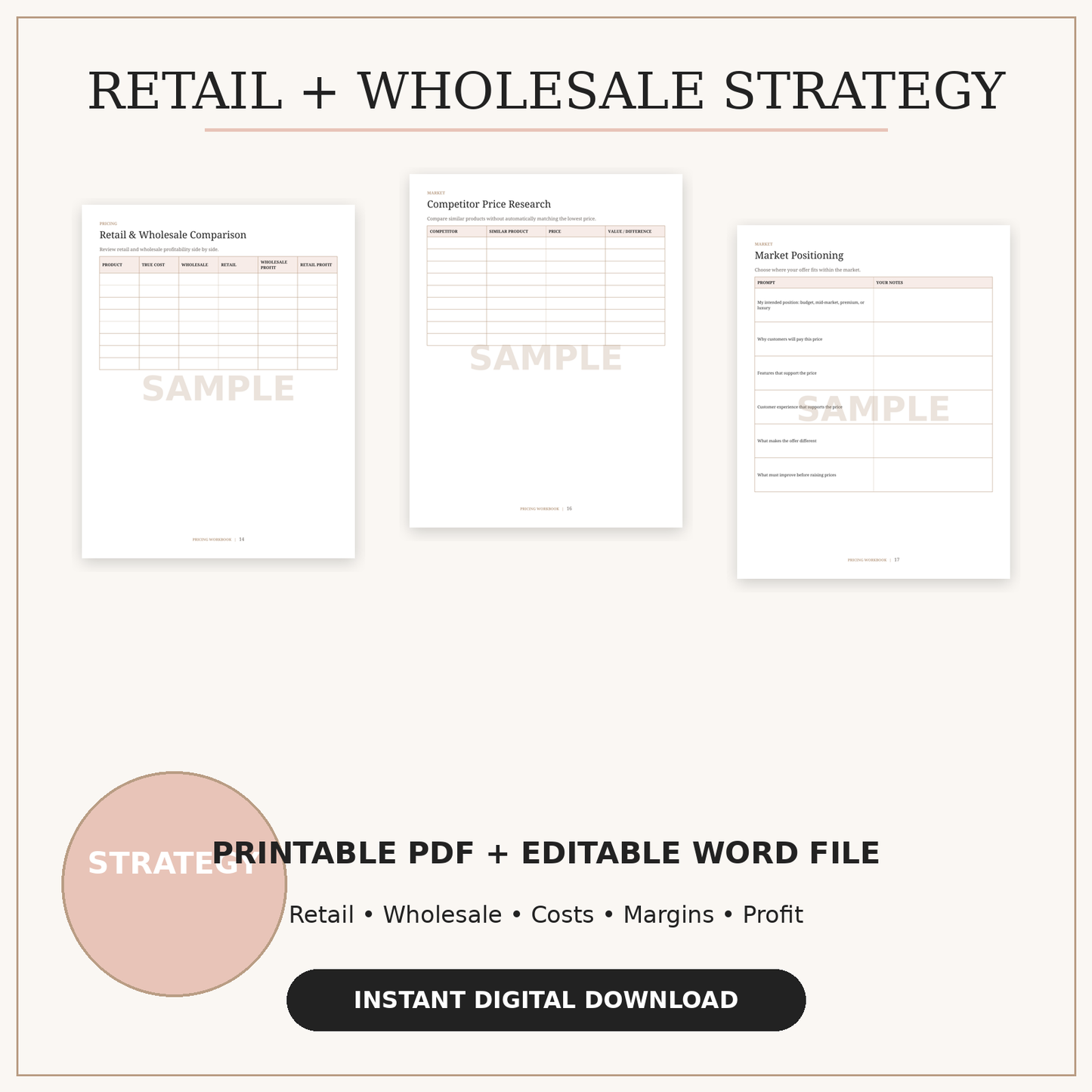 Pricing Workbook | Retail, Wholesale & Profit Planning