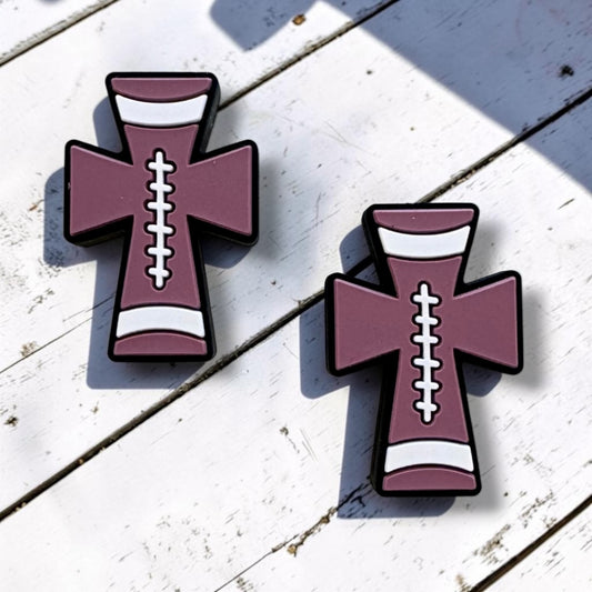 h1008- "Football Cross" Silicone Focal Bead for DIY Crafts (1 Count)
