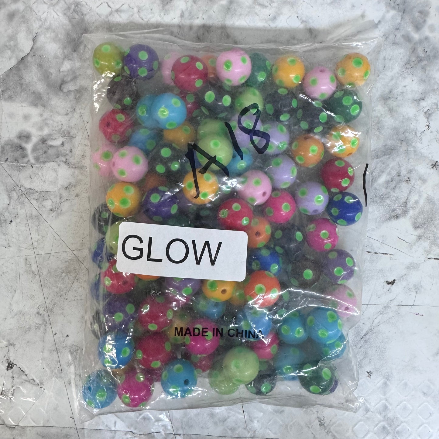 A18- 20mm Glow In The Dark Polka Dot Mixed Beads 100 Count *WAREHOUSE SALE*