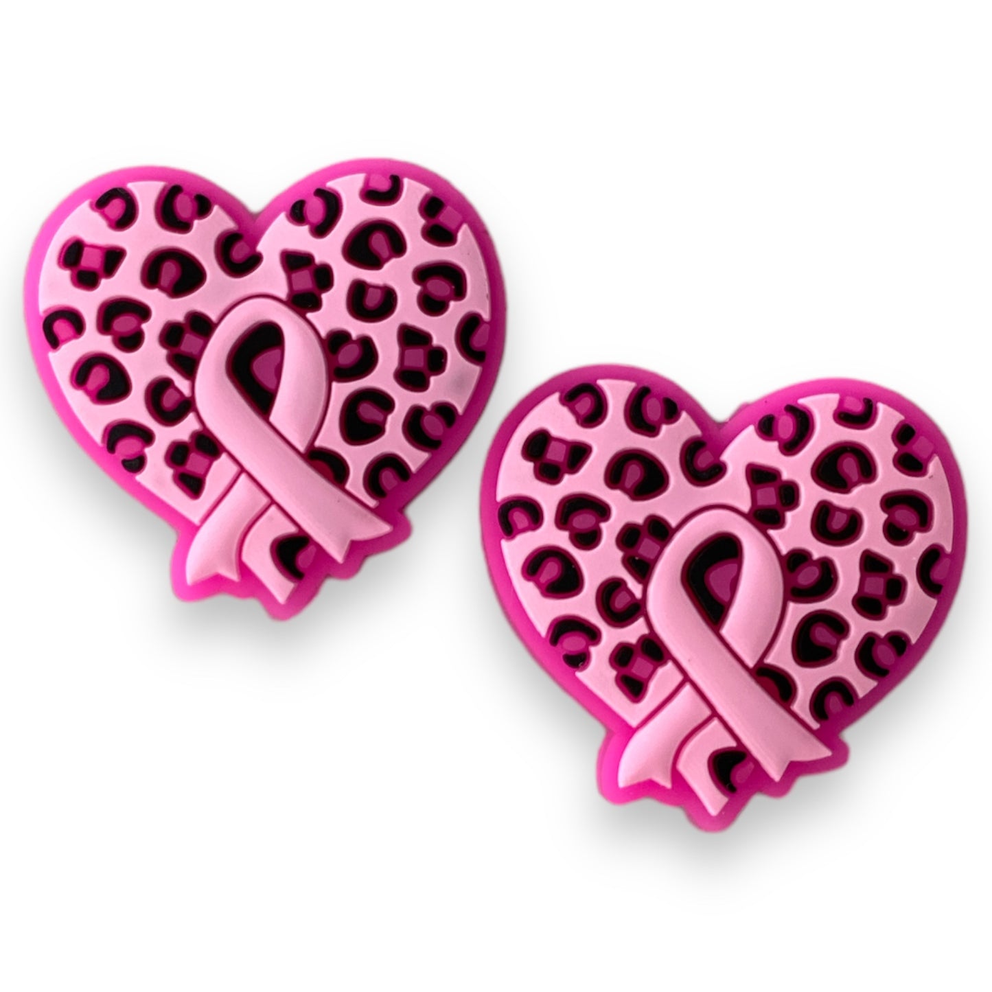 e675- "Breast Cancer Awareness Heart"  Focal (1 Count) Bead Silicone