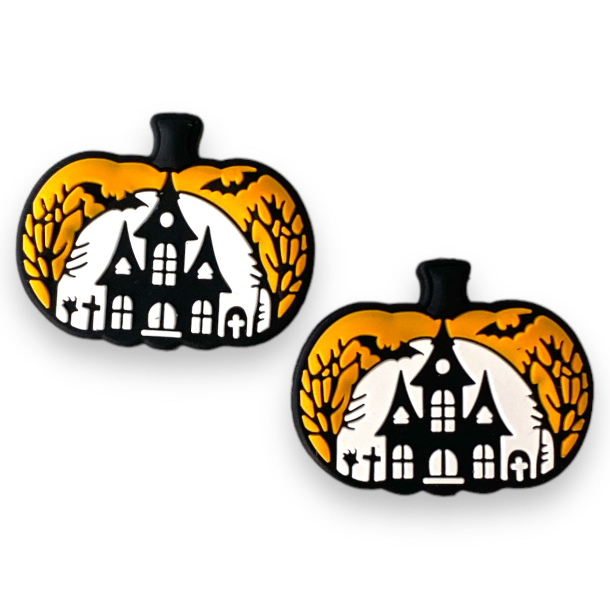 h803- "Pumpkin / Haunted House” Silicone (1 Count) Focal Bead