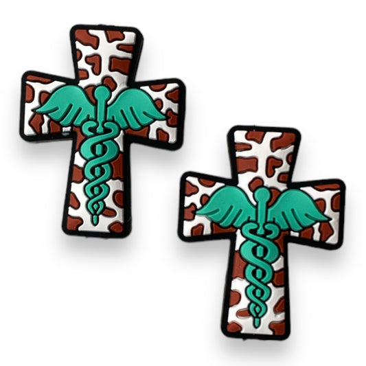 T155 -  “Turquoise- Medical Cross" Silicone Focal Bead (1 Count)