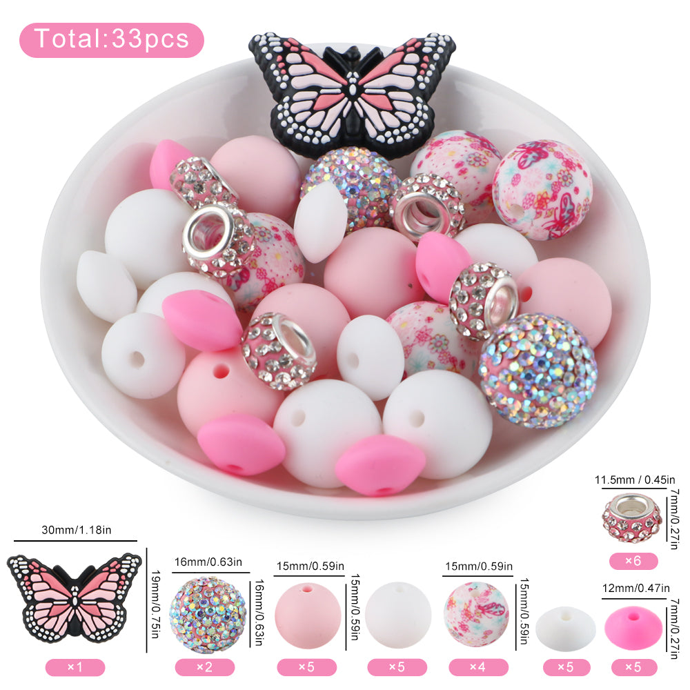 Z/544 - "Pink Butterfly" Silicone Bead & Bling Kit