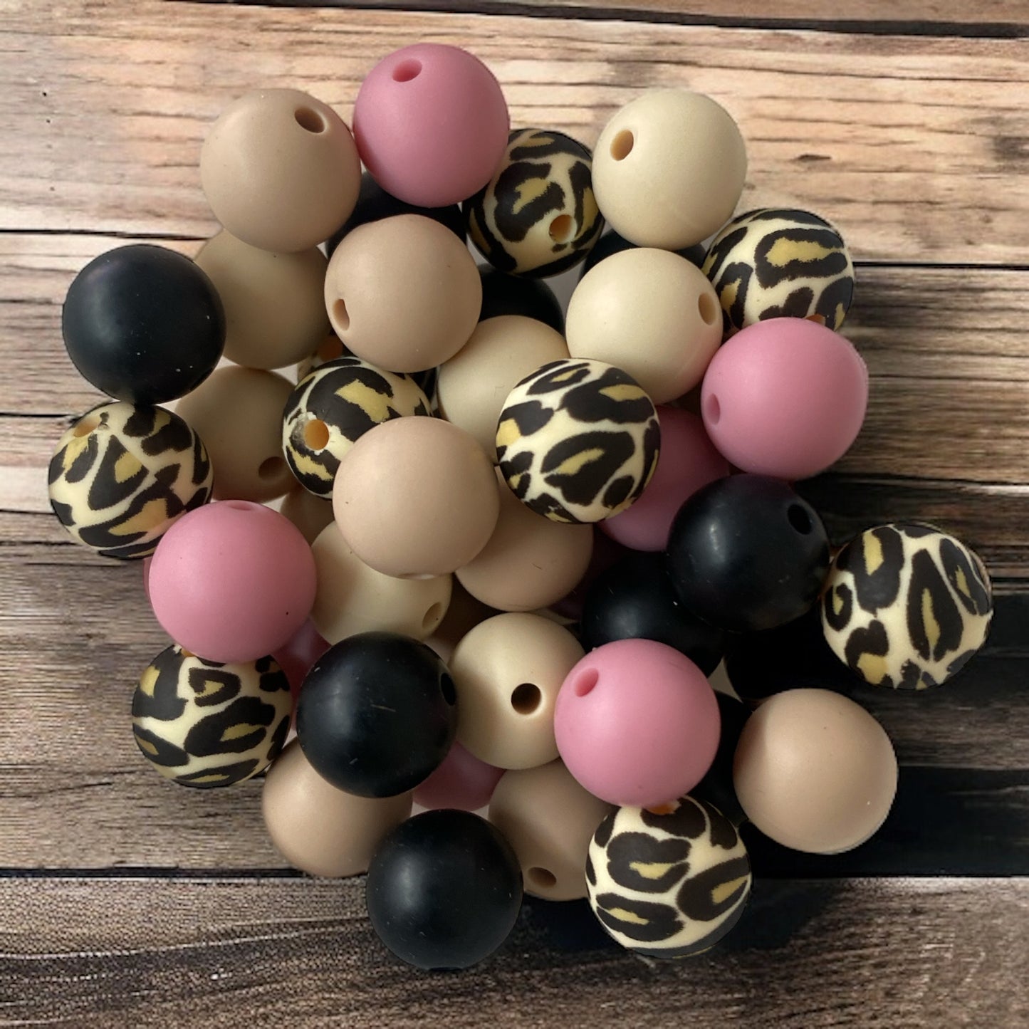 CK- 185 - 12mm "Beige Leopard" 50 Count Silicone Bead Pack