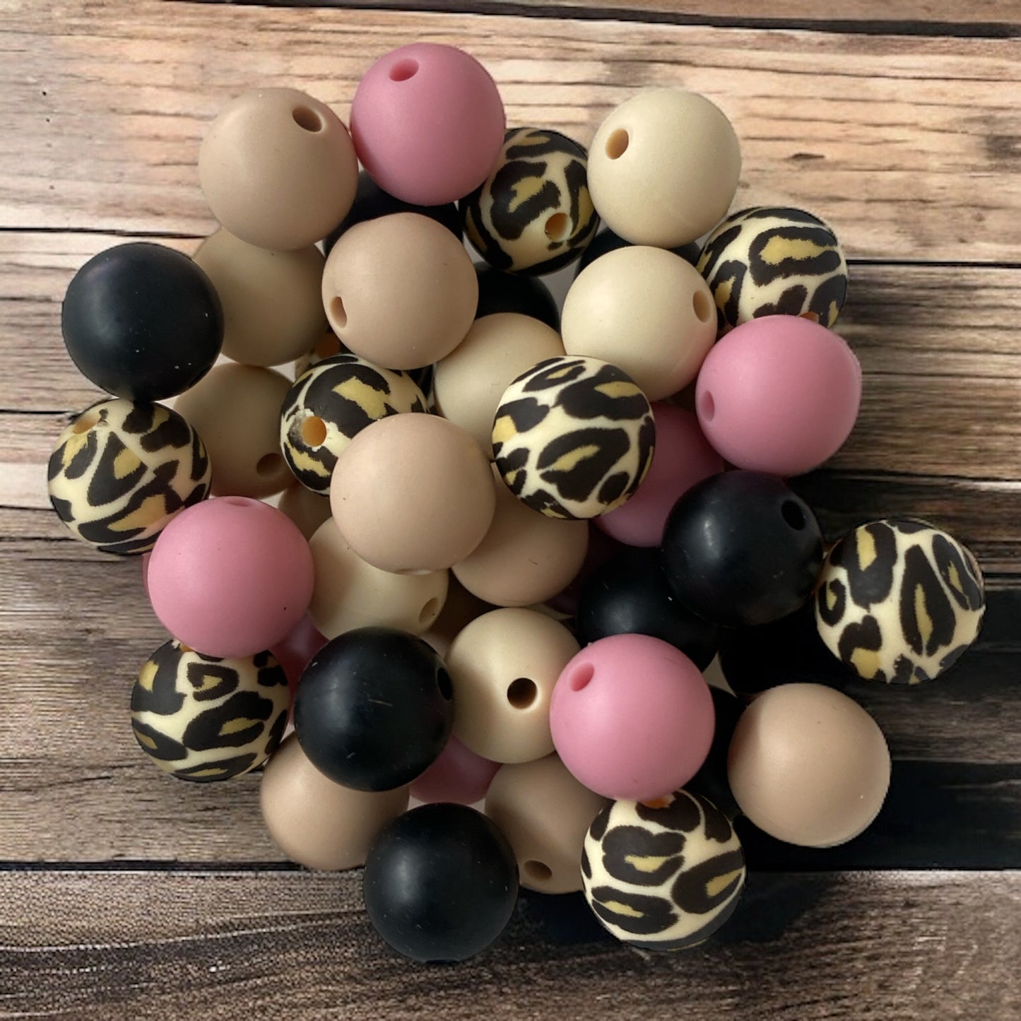 12mm "Beige Leopard" 50 Count Silicone Bead Pack