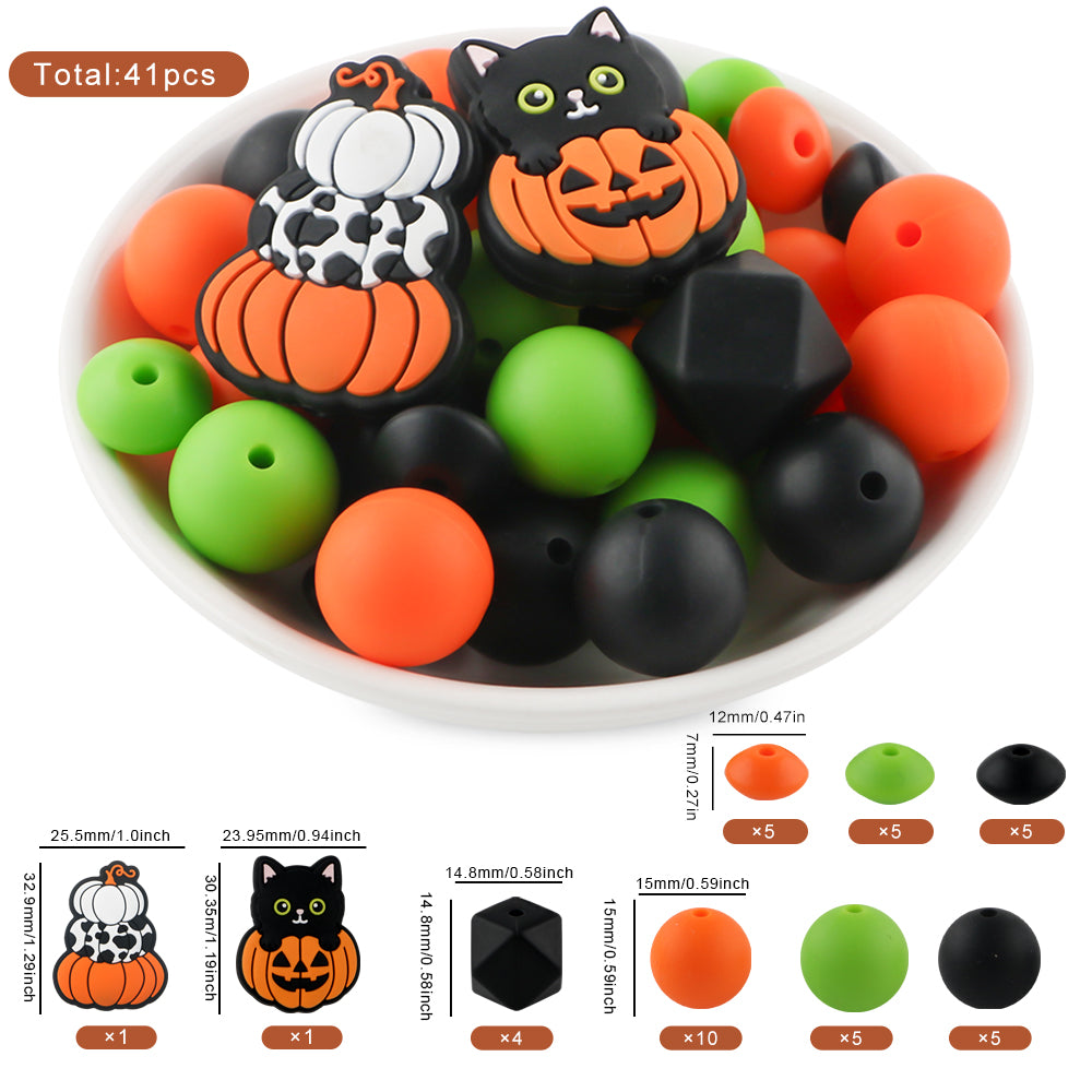 Z/509 - "Halloween"  Lime, Orange, & Black Silicone Bead Kit