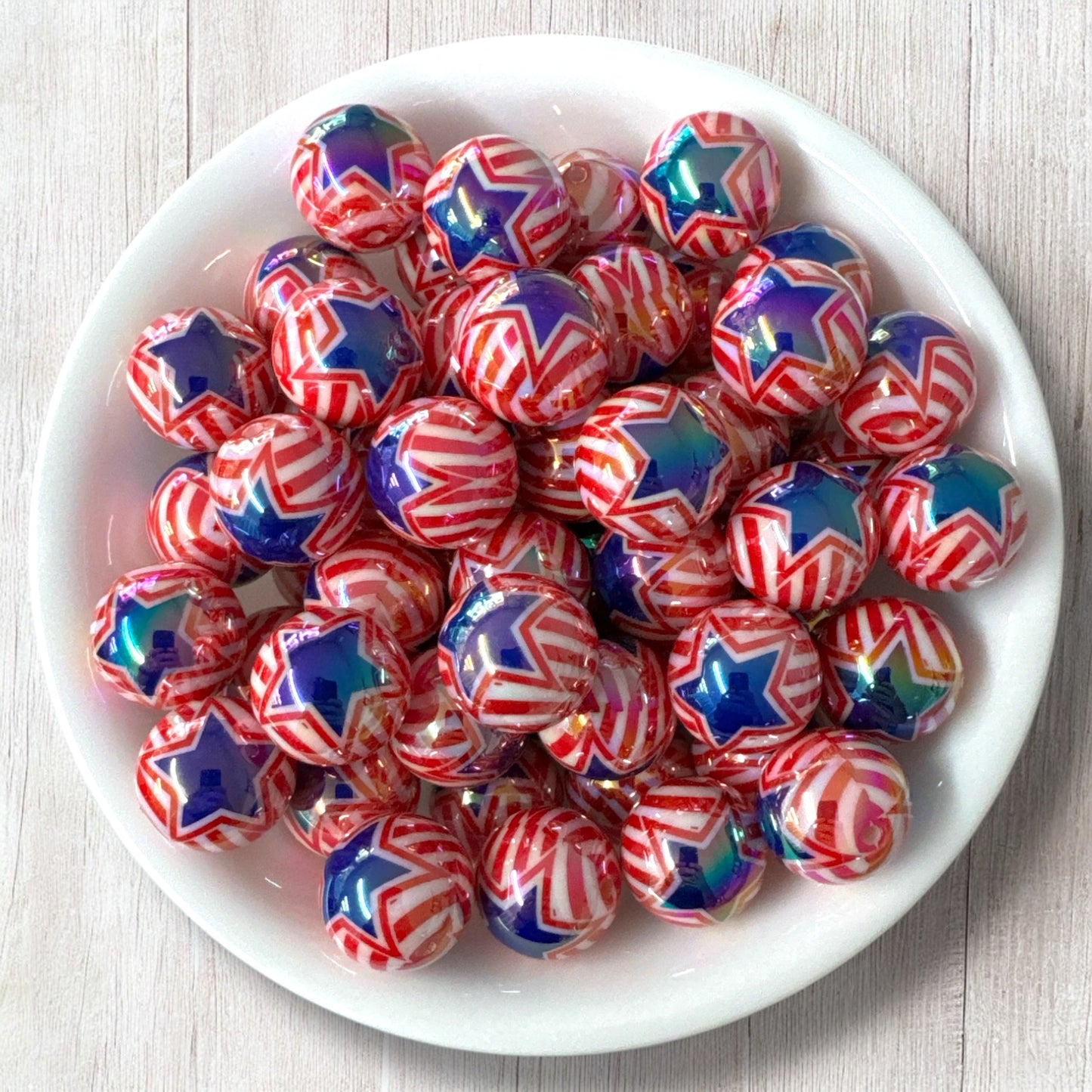 #869- 20mm "USA Star” Opal Acrylic Beads (1 Count)