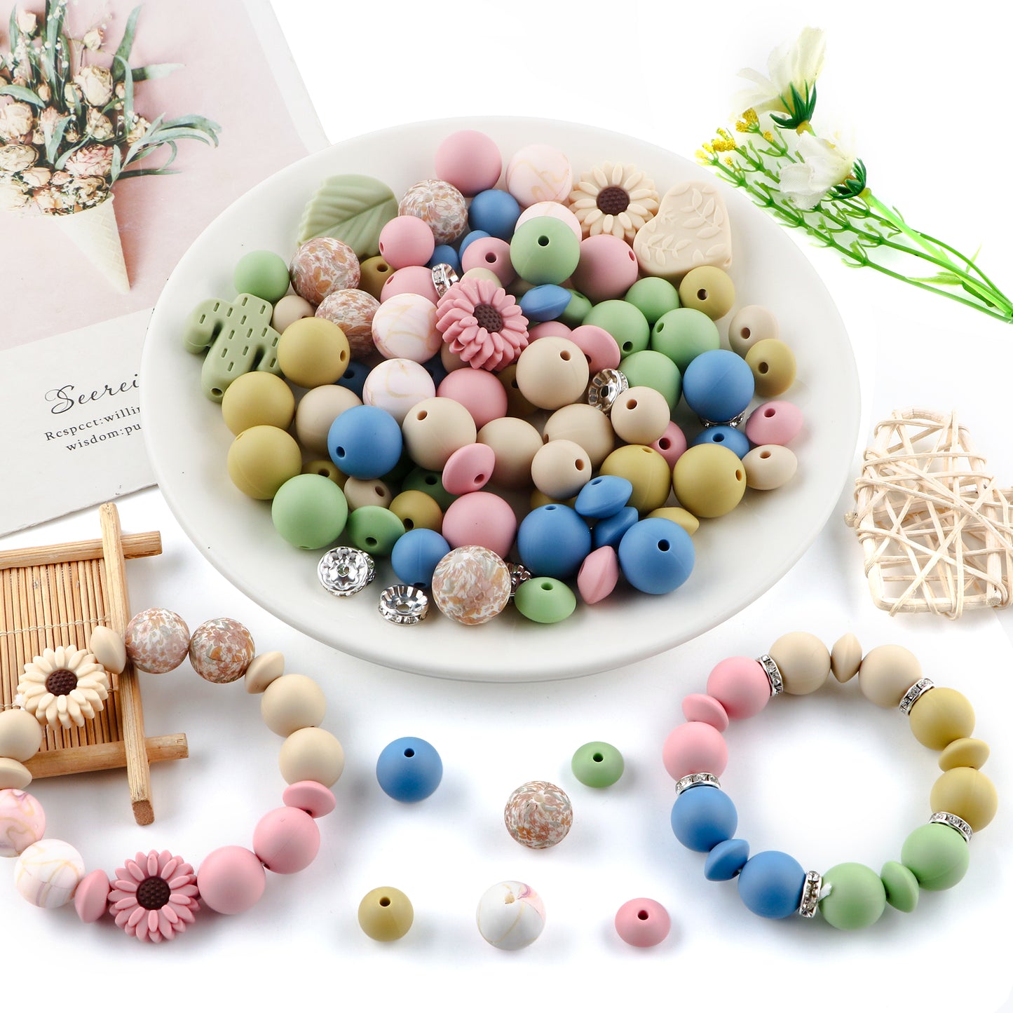 Z/516 - "Neutrals" 100 Piece Silicone Bead & Bling Boxed Kit