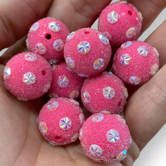 #1244 - 20mm "Dark Pink Sugar Starburst" Beads (Set of 10)