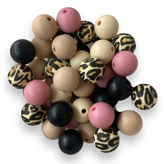 12mm "Beige Leopard" 50 Count Silicone Bead Pack