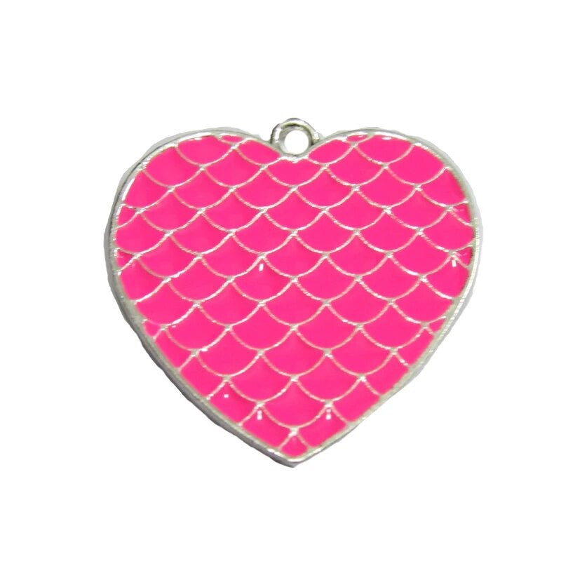 Q-A58 - Hot Pink 35mm Heart Enamel Alloy Metal Pendant