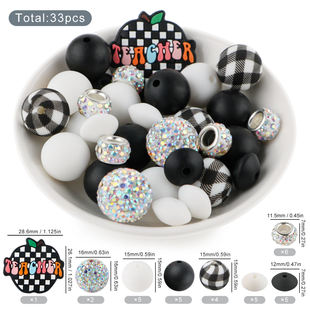 Z/ 507 - "Teacher" Black & White Silicone Bead Bling Kit