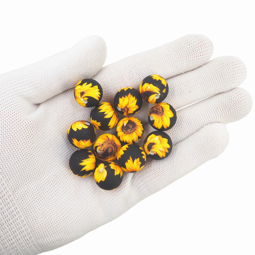 12mm-  P-29-Sunflower Black Silicone  Beads