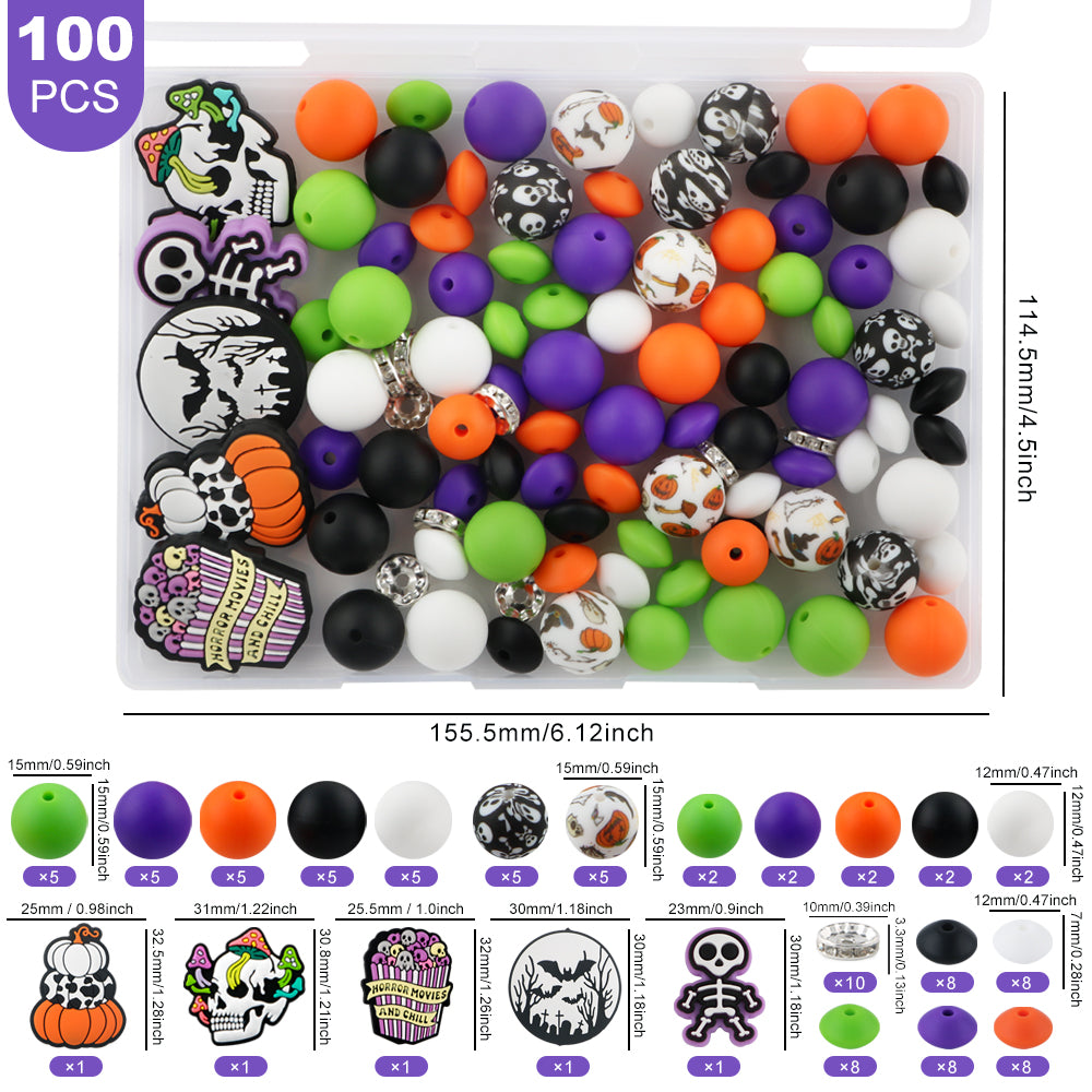 Z/508 - "Halloween" 100 Piece Silicone Bead & Bling Boxed Kit