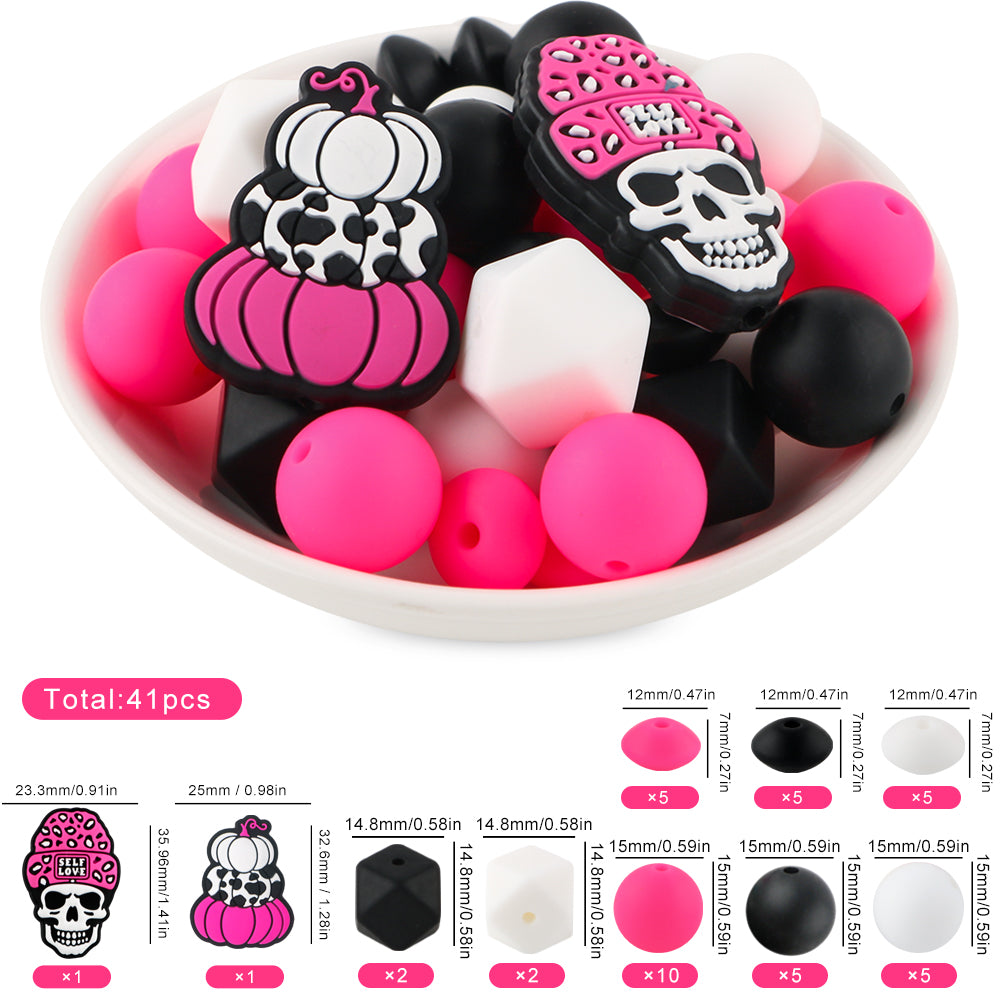 Z/511 - "Halloween" Pink & White Silicone Bead Kit