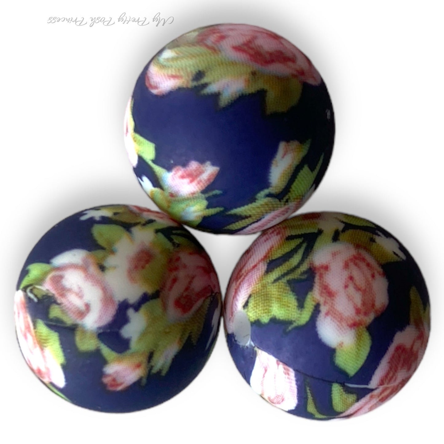 #748 -  15mm “Blue Floral” Silicone Beads