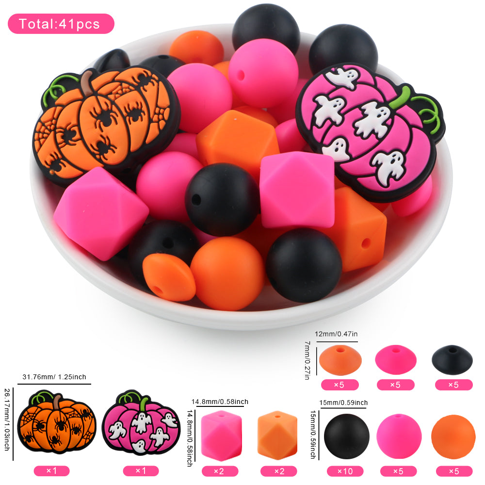 Z/541 - "Halloween"  Pink & Orange Silicone Bead Kit