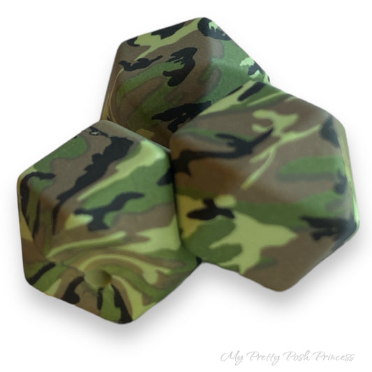 A-6018- 14mm Camouflage Hexagon Silicone Beads