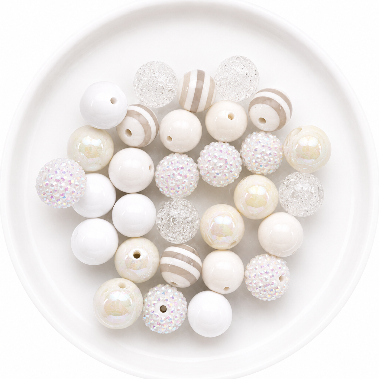 White 20mm Acrylic Bubblegum Bead Mix | Wholesale Bulk Beads | 30 Count