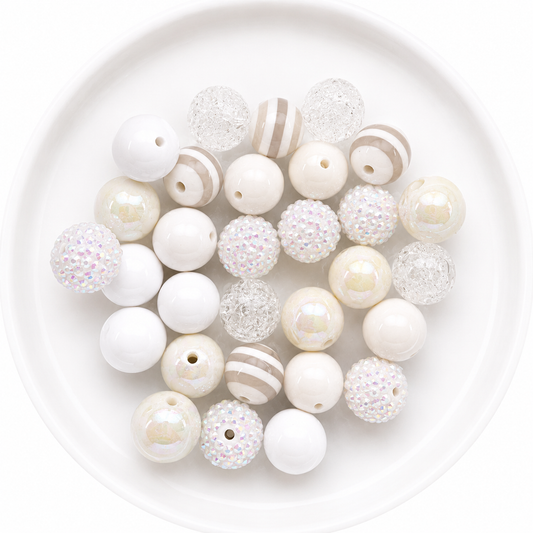 White 20mm Acrylic Bubblegum Bead Mix | Wholesale Bulk Beads | 30 Count