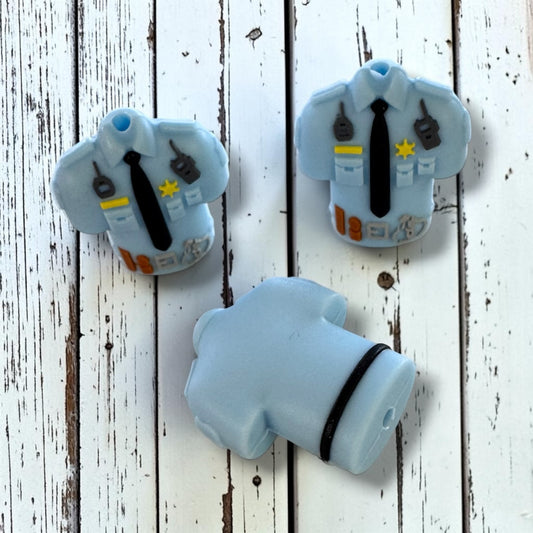h981- "Police Uniform 3D" Silicone Focal Bead for DIY Crafts (1 Count)