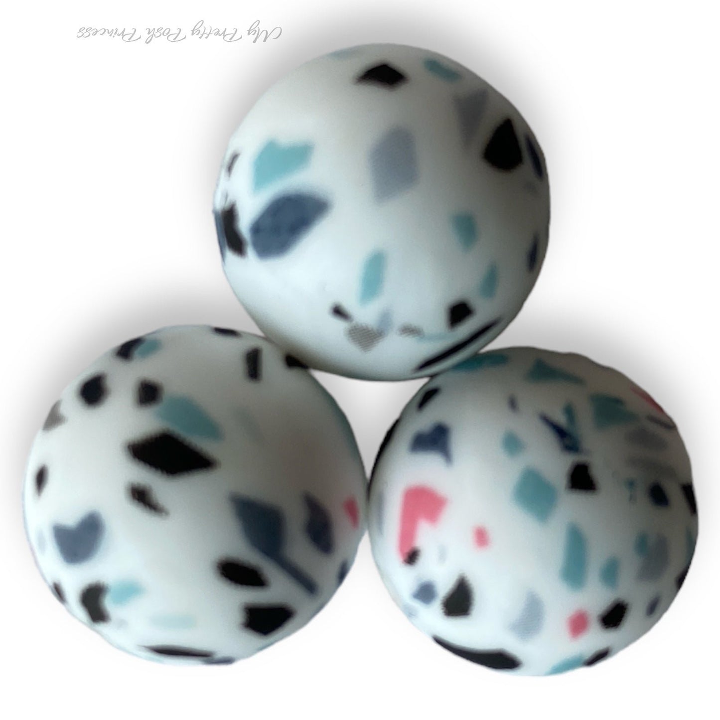 T184- 12mm White Terrazzo Silicone Beads