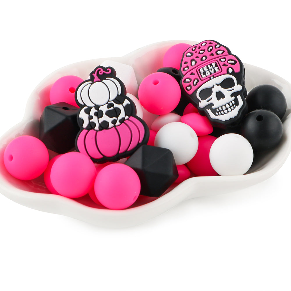 Z/511 - "Halloween" Pink & White Silicone Bead Kit