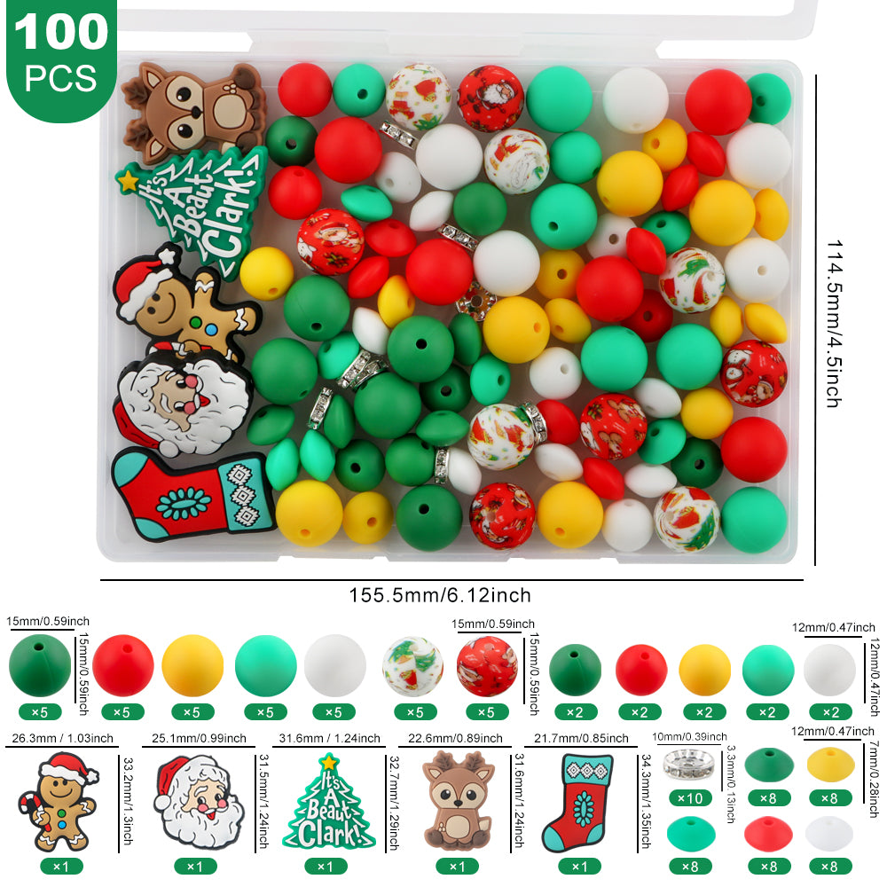 Z/524 - "Christmas" 100 Piece Silicone Bead & Bling Boxed Kit