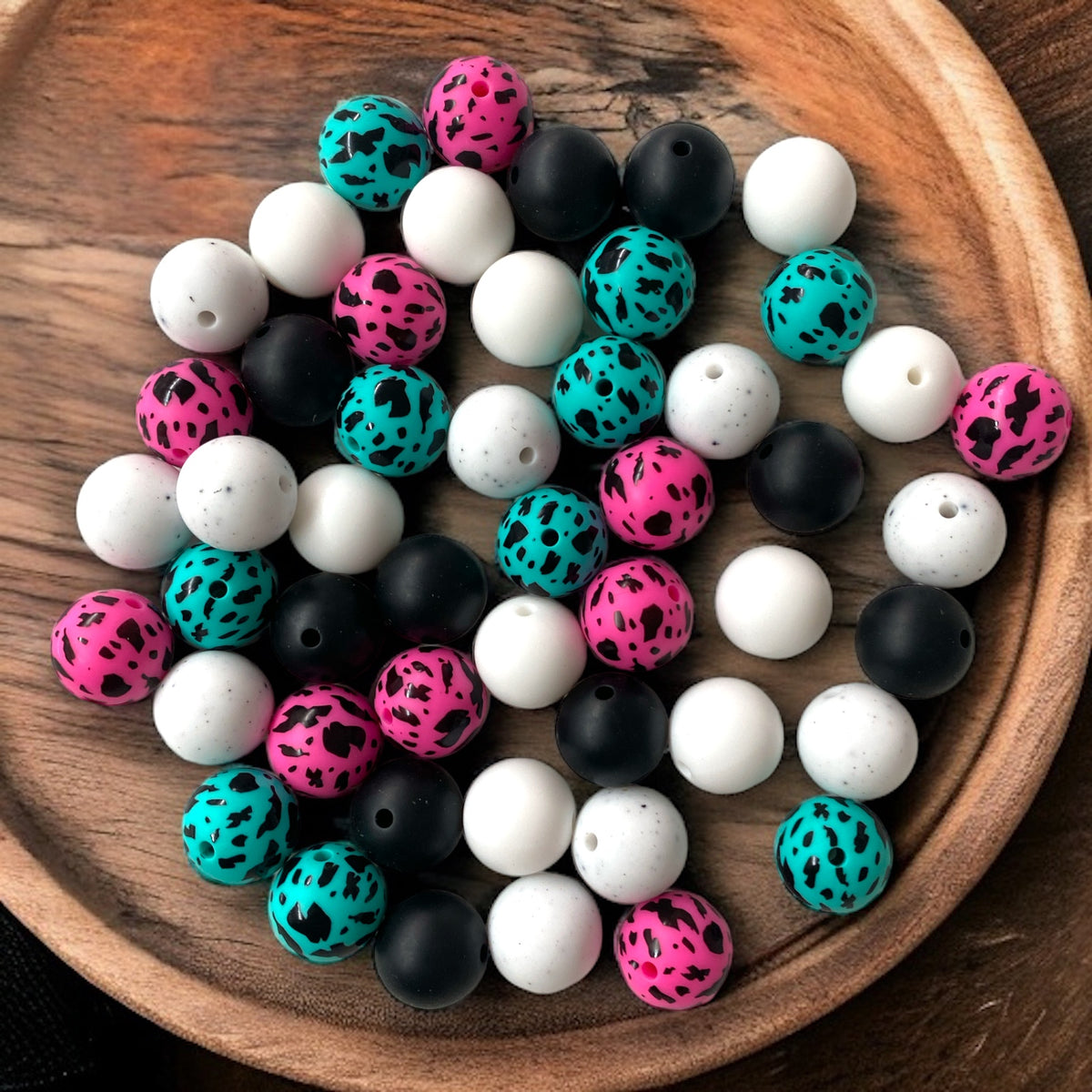 CK - 117 -  15mm "Aqua & Pink Western" 50 Count  Silicone Bead Pack