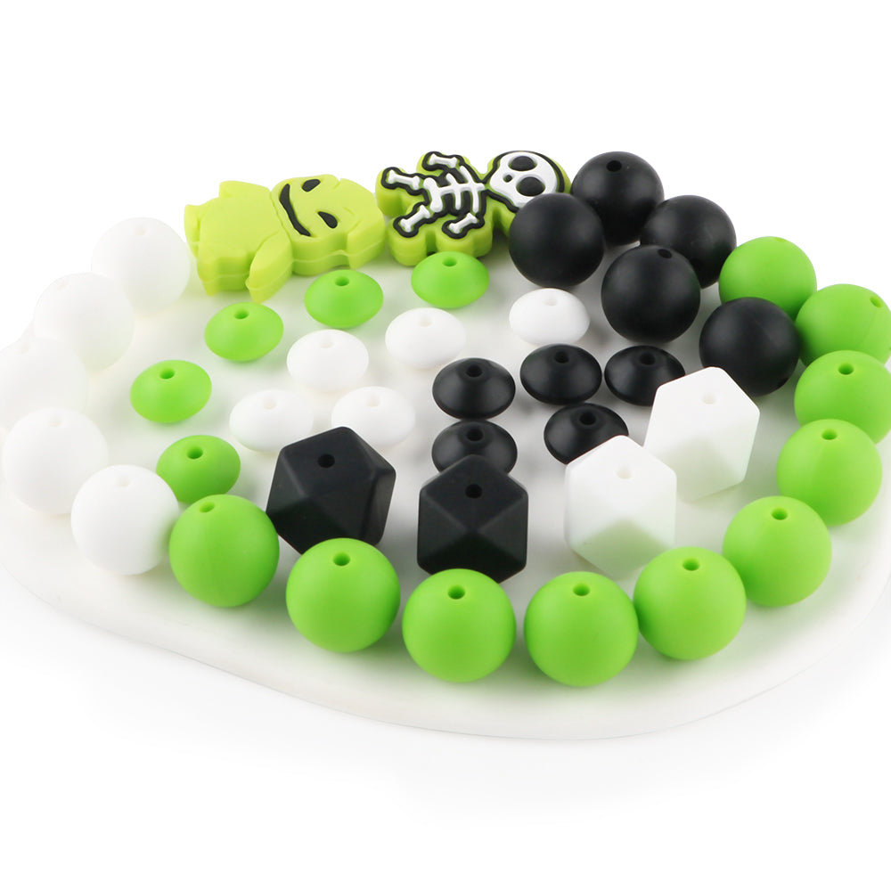 Z/525 - "Halloween"  Lime & Black Silicone Bead Kit