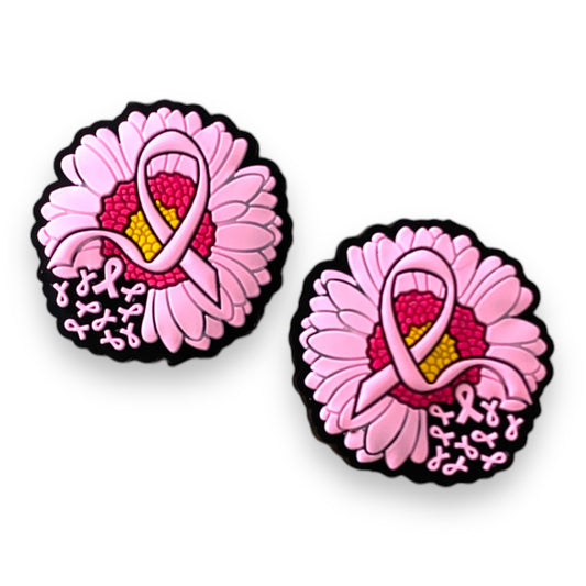 e673- "Breast Cancer Sunflower"  Focal (1 Count) Bead Silicone